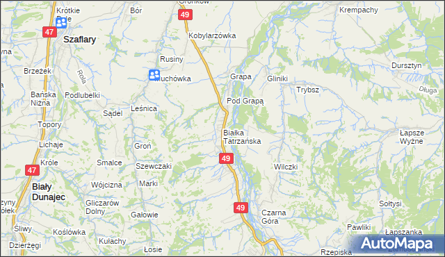 mapa Białka Tatrzańska, Białka Tatrzańska na mapie Targeo