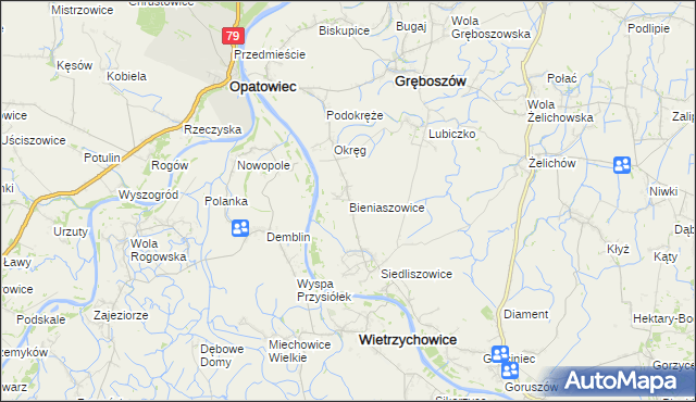 mapa Bieniaszowice, Bieniaszowice na mapie Targeo