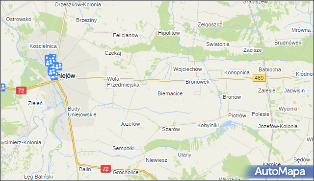 mapa Biernacice gmina Wartkowice, Biernacice gmina Wartkowice na mapie Targeo