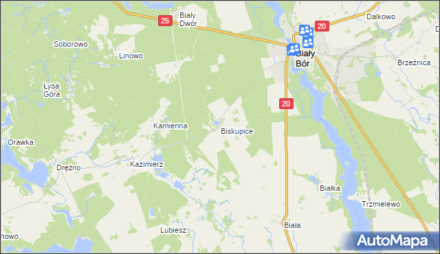 mapa Biskupice gmina Biały Bór, Biskupice gmina Biały Bór na mapie Targeo