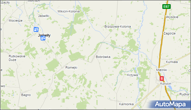 mapa Bobrówka gmina Jaświły, Bobrówka gmina Jaświły na mapie Targeo