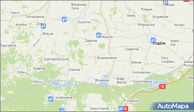 mapa Bodziejowice, Bodziejowice na mapie Targeo