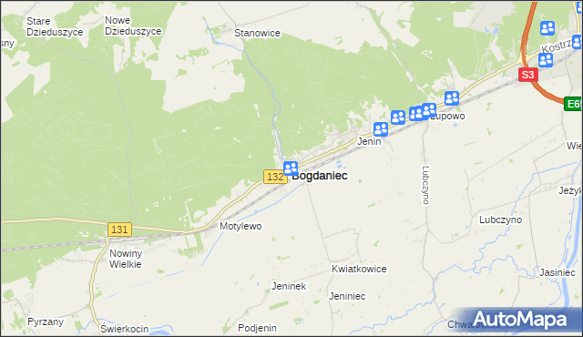 mapa Bogdaniec powiat gorzowski, Bogdaniec powiat gorzowski na mapie Targeo