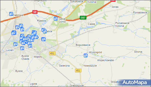 mapa Bogusławice gmina Oleśnica, Bogusławice gmina Oleśnica na mapie Targeo