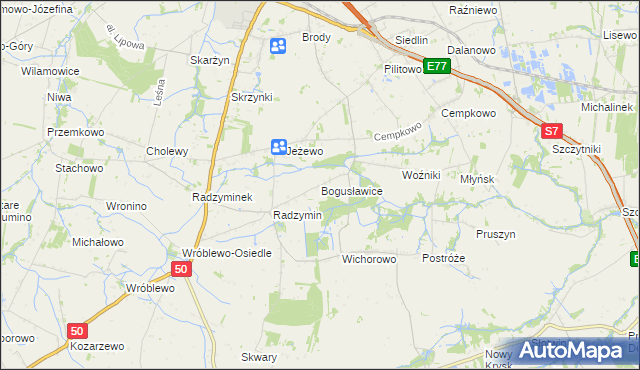 mapa Bogusławice gmina Płońsk, Bogusławice gmina Płońsk na mapie Targeo