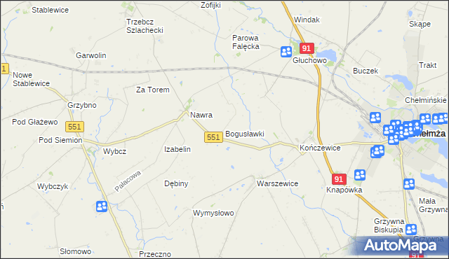 mapa Bogusławki gmina Chełmża, Bogusławki gmina Chełmża na mapie Targeo