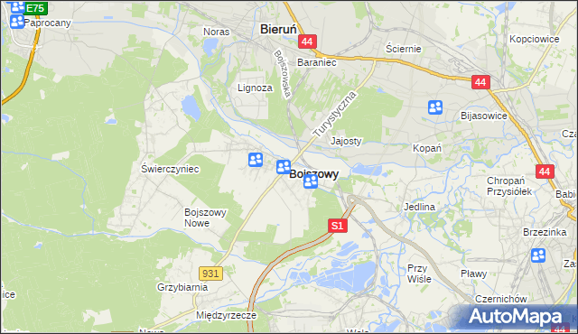 mapa Bojszowy, Bojszowy na mapie Targeo