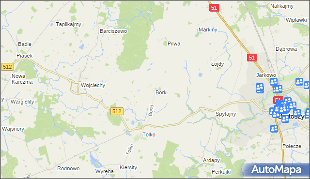 mapa Borki gmina Bartoszyce, Borki gmina Bartoszyce na mapie Targeo