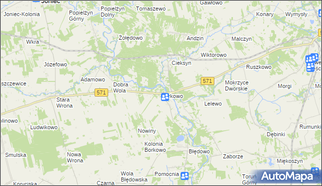 mapa Borkowo gmina Nasielsk, Borkowo gmina Nasielsk na mapie Targeo