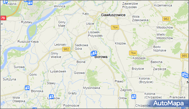 mapa Borowa powiat mielecki, Borowa powiat mielecki na mapie Targeo