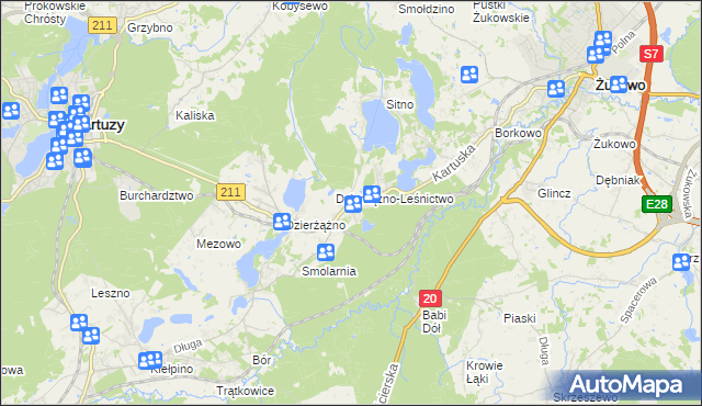 mapa Borowo gmina Kartuzy, Borowo gmina Kartuzy na mapie Targeo
