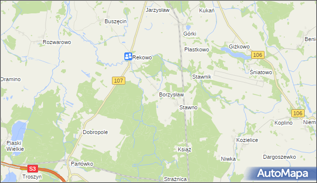 mapa Borzysław gmina Kamień Pomorski, Borzysław gmina Kamień Pomorski na mapie Targeo