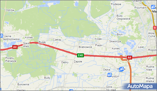 mapa Bratkowice, Bratkowice na mapie Targeo