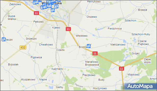 mapa Brodowo gmina Środa Wielkopolska, Brodowo gmina Środa Wielkopolska na mapie Targeo