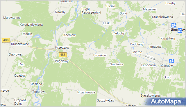 mapa Broników gmina Wierzchlas, Broników gmina Wierzchlas na mapie Targeo