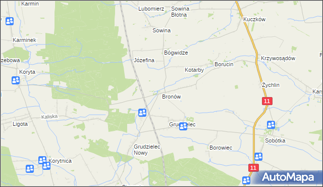mapa Bronów gmina Pleszew, Bronów gmina Pleszew na mapie Targeo