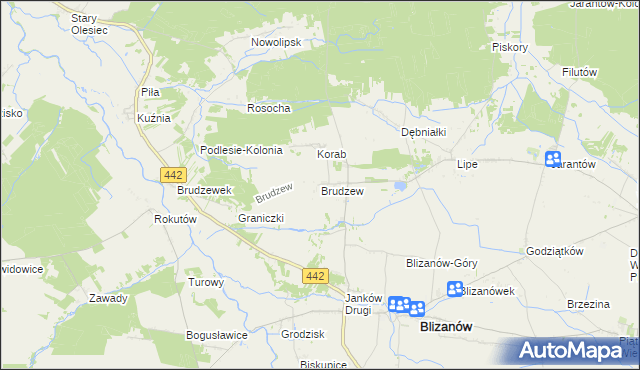 mapa Brudzew gmina Blizanów, Brudzew gmina Blizanów na mapie Targeo