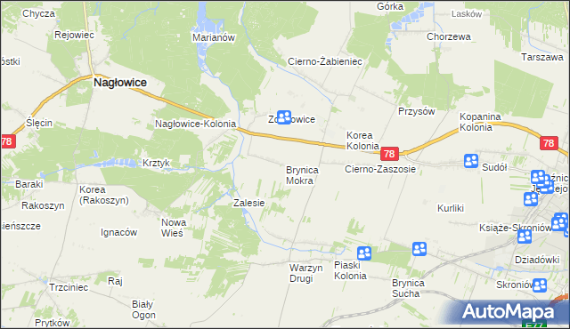 mapa Brynica Mokra, Brynica Mokra na mapie Targeo