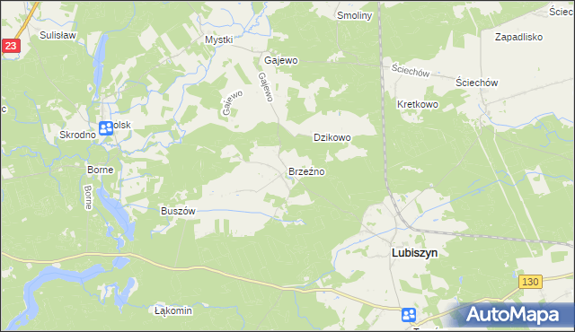 mapa Brzeźno gmina Lubiszyn, Brzeźno gmina Lubiszyn na mapie Targeo