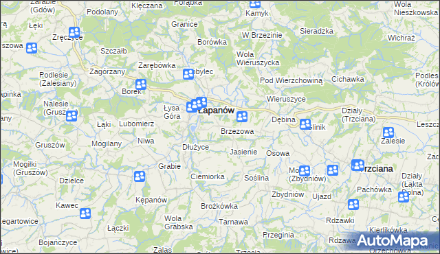 mapa Brzezowa gmina Łapanów, Brzezowa gmina Łapanów na mapie Targeo