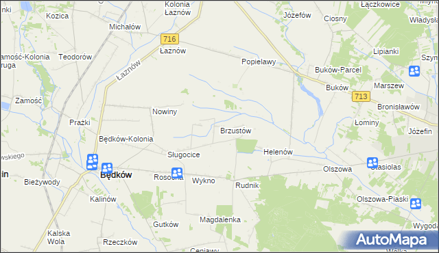 mapa Brzustów gmina Będków, Brzustów gmina Będków na mapie Targeo