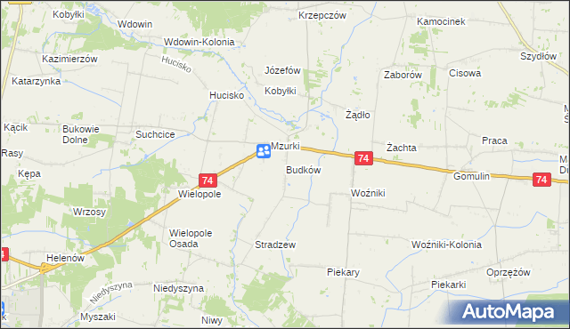 mapa Budków gmina Wola Krzysztoporska, Budków gmina Wola Krzysztoporska na mapie Targeo