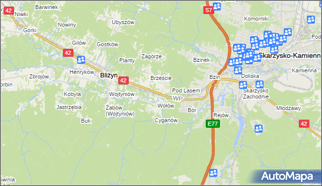 mapa Bugaj gmina Bliżyn, Bugaj gmina Bliżyn na mapie Targeo