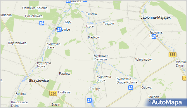 mapa Bychawka Pierwsza, Bychawka Pierwsza na mapie Targeo