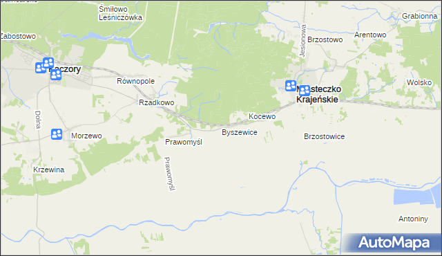 mapa Byszewice gmina Kaczory, Byszewice gmina Kaczory na mapie Targeo
