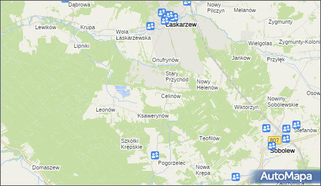 mapa Celinów gmina Łaskarzew, Celinów gmina Łaskarzew na mapie Targeo