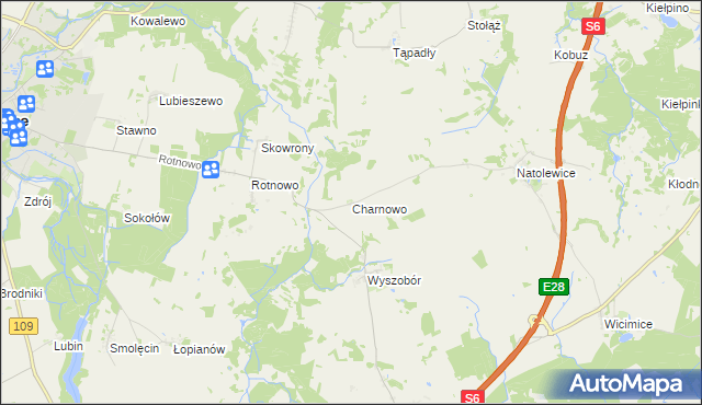 mapa Charnowo gmina Płoty, Charnowo gmina Płoty na mapie Targeo