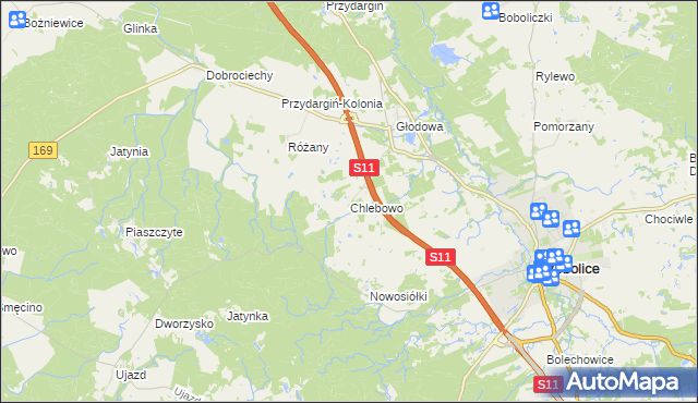 mapa Chlebowo gmina Bobolice, Chlebowo gmina Bobolice na mapie Targeo