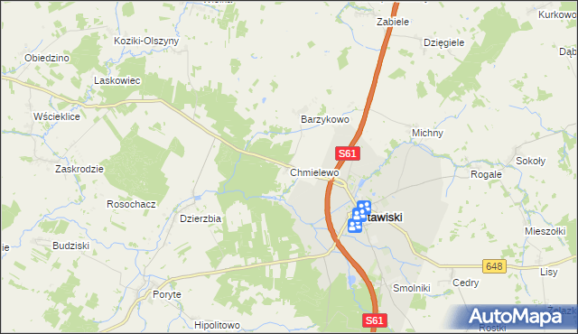 mapa Chmielewo gmina Stawiski, Chmielewo gmina Stawiski na mapie Targeo