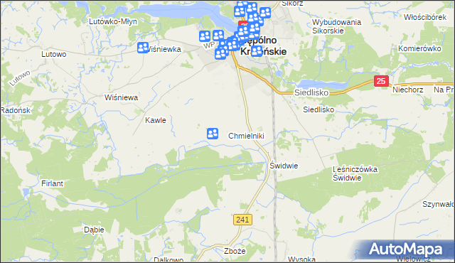 mapa Chmielniki gmina Sępólno Krajeńskie, Chmielniki gmina Sępólno Krajeńskie na mapie Targeo