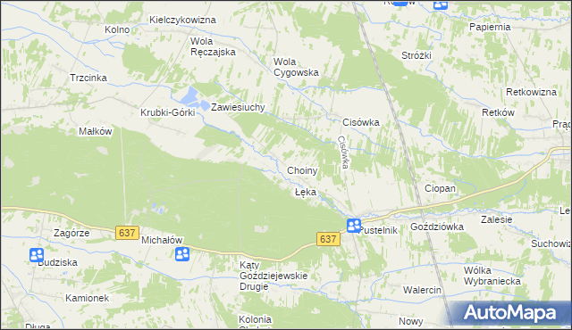 mapa Choiny gmina Stanisławów, Choiny gmina Stanisławów na mapie Targeo