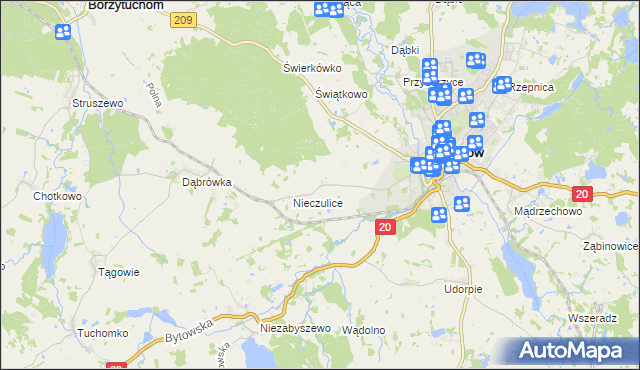 mapa Chomice gmina Bytów, Chomice gmina Bytów na mapie Targeo