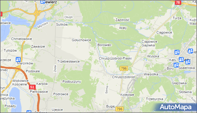 mapa Chruszczobród-Piaski, Chruszczobród-Piaski na mapie Targeo