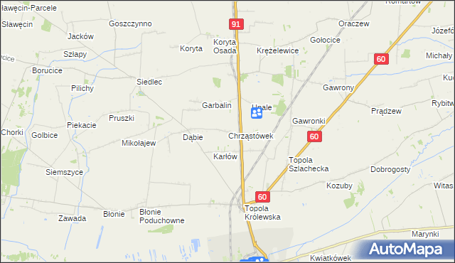 mapa Chrząstówek gmina Łęczyca, Chrząstówek gmina Łęczyca na mapie Targeo