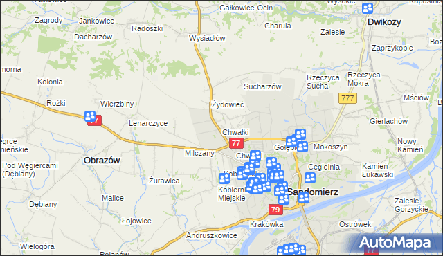 mapa Chwałki gmina Obrazów, Chwałki gmina Obrazów na mapie Targeo