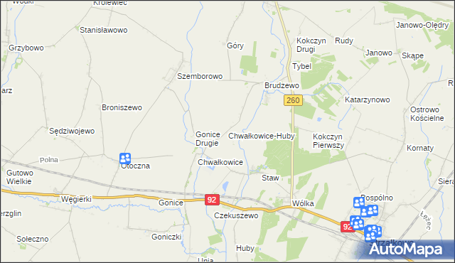 mapa Chwałkowice-Huby, Chwałkowice-Huby na mapie Targeo