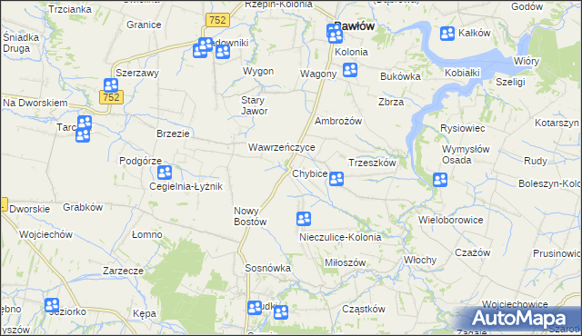 mapa Chybice, Chybice na mapie Targeo