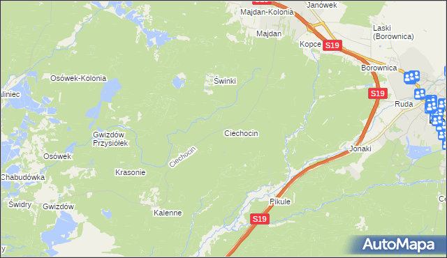 mapa Ciechocin gmina Modliborzyce, Ciechocin gmina Modliborzyce na mapie Targeo