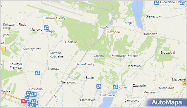 mapa Ciosna gmina Strzałkowo, Ciosna gmina Strzałkowo na mapie Targeo