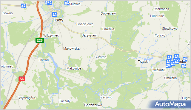 mapa Czarne gmina Płoty, Czarne gmina Płoty na mapie Targeo