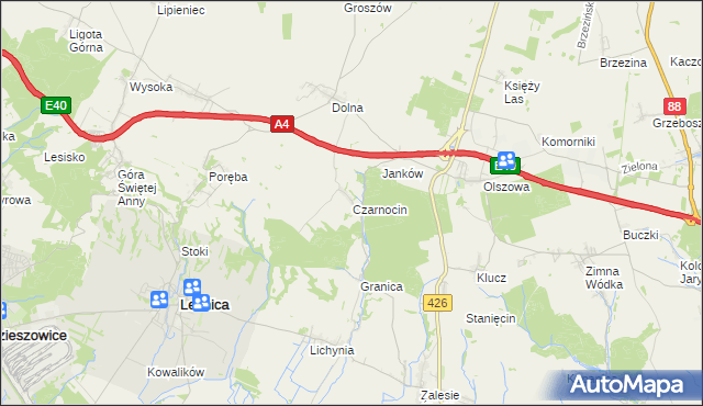 mapa Czarnocin gmina Leśnica, Czarnocin gmina Leśnica na mapie Targeo