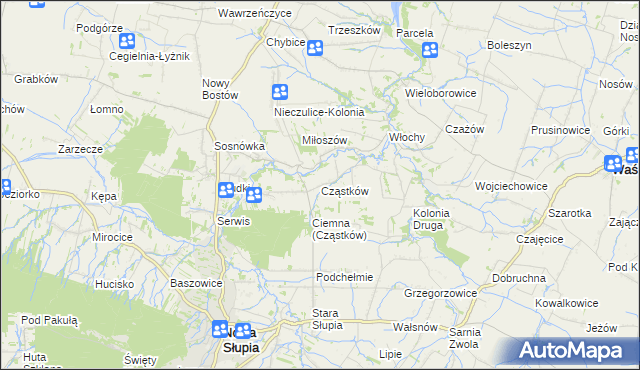 mapa Cząstków gmina Nowa Słupia, Cząstków gmina Nowa Słupia na mapie Targeo