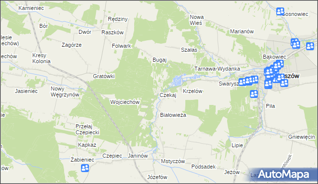 mapa Czekaj gmina Sędziszów, Czekaj gmina Sędziszów na mapie Targeo