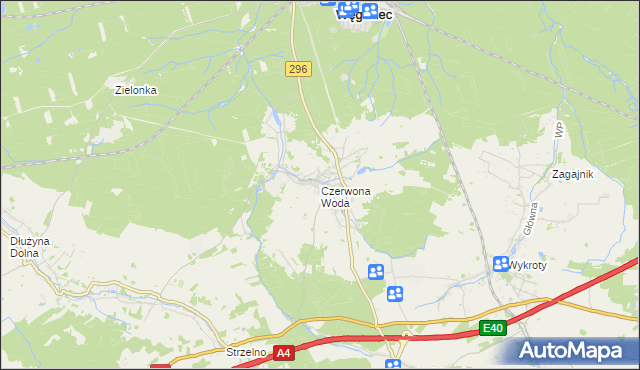 mapa Czerwona Woda gmina Węgliniec, Czerwona Woda gmina Węgliniec na mapie Targeo