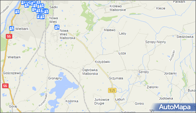 mapa Czerwony Dwór gmina Stary Targ, Czerwony Dwór gmina Stary Targ na mapie Targeo