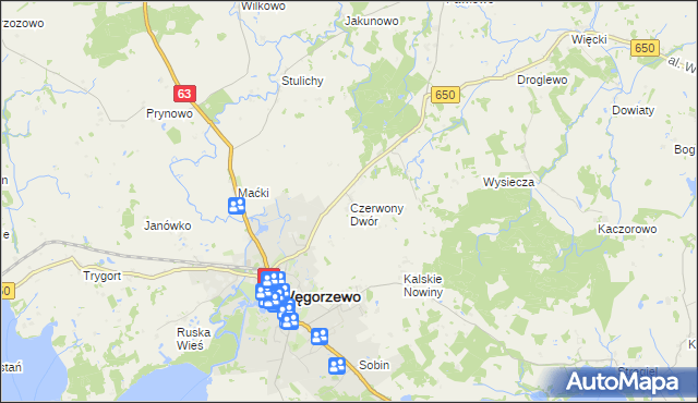 mapa Czerwony Dwór gmina Węgorzewo, Czerwony Dwór gmina Węgorzewo na mapie Targeo